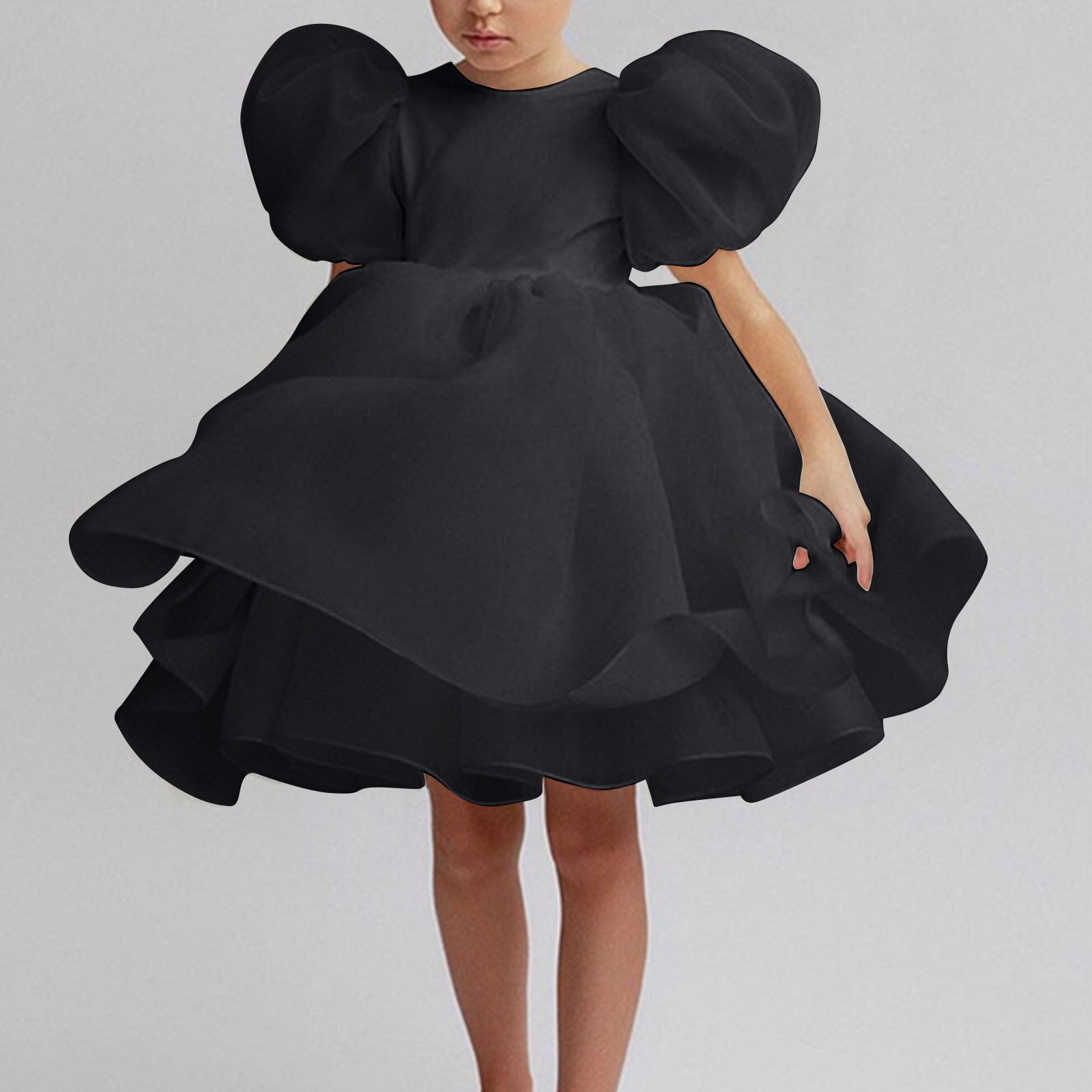 Baby Girls Princess Dress Crew Neck Puff Sleeves Backless Flower Girl Skirt Toddler Party Dress Cute Church Baptism Birthday Party Formal Dress Fashion Wedding Party Dress